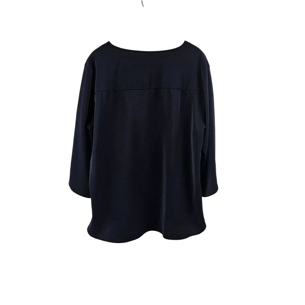 Taohuadao Blouse Womens Size 2XL Blue Split Flutter 3/4 Sleeve Square Neck - Picture 4 of 6